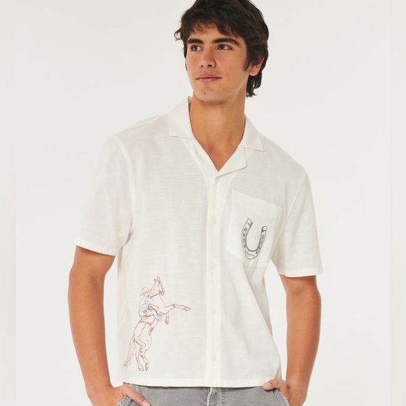 Hollister Short Sleeve Western Casual Button-Down Shirt - Picture 4 of 4